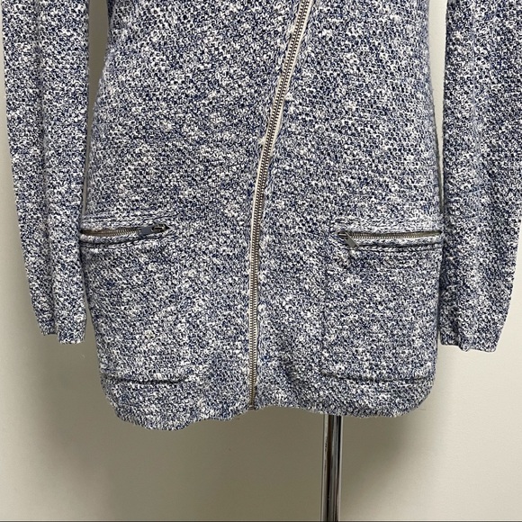 Banana Republic Knit Ivory Blue Asymmetrical Zip Up Sweater Cardigan Medium - Picture 3 of 8